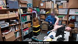 Tiny teen shoplifter caught stealing bent over for doggystyle pounding