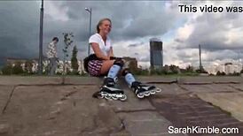 Sarah Kimble rollerblades park flashing pussy up close naked