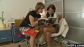 Petite Brunette Student Craves Anal Doggystyle Over Homework Now?!