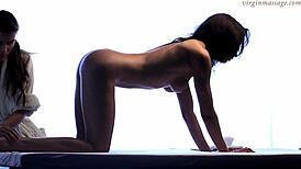 vika seduces oiled girl into first lesbian pussy licking orgasm