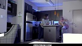 hot cougar milf blows stepson cock while stepsis watches threesome