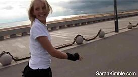 Sarah Kimble rollerblades park flashing pussy up close naked
