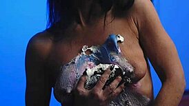 I love getting messy with birthday cake all over my milf tits