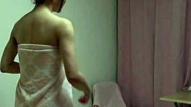 hot japanese babe strips lingerie for steamy shower 💦😘