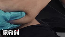 linda del sol in gloves cleans tommy’s monster cock then rides it deepthroat doggystyle by kitchen sink