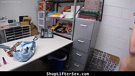 thieving blonde must ride mall guard's cock after clothes ripped in garage punishment