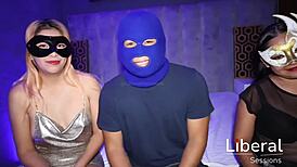 Wife and Best Friend Play Naughty Game Ending with Both Sucking Juicy Latina Cocks