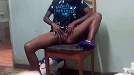 hot skinny whore in purple heels vibes tight pussy on chair moaning wildly 🔥💦😈