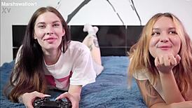 Chubby amateur ignores games to lick wet tight pussy in lesbian play