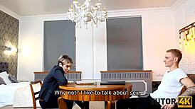 Short-haired russian teacher fucked in stockings missionary and poses