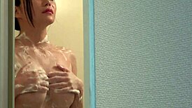 hot japanese babe strips lingerie for steamy shower 💦😘