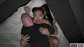 rough domination creampie fills tiny asian teen pussy in bedroom quickie