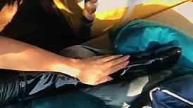 Wetlook Suit Clings To Curves As Patent Leather Boots Tease Ass