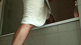 Sexy amateur guy shaves milks huge cock smooth
