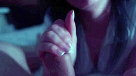 Curious milf brunette slurps big cock in homemade blowjob session