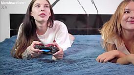 Chubby amateur ignores games to lick wet tight pussy in lesbian play