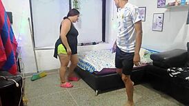 wanna see my stepmom stop cleaning to ride my cock?