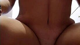 amateur greek wife rams huge dildos deep in shaved pussy for squirting orgasm closeup