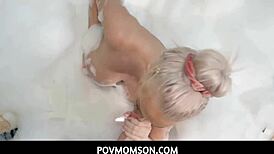 Brook Page catches horny stepmom in bubble bath then fucks her big tits ass for creampie