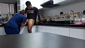 I talk the hot employee into wild kitchen fuck, part 1 unfolds steamy