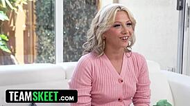 Cute BLONDE TEEN RIDES DILDO in first CASTING breaking every VIRGIN rule with ORGASM