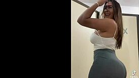 Big Booty Latina Model's Gym Leggings Hide Massive Shaking Ass!