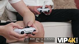 busy dude sneaks quickie with cute blonde teen girlfriend while family waits