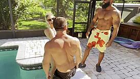 Petite Cheerleader Kait Gets Ripped Clothes, Deepthroated, and Slutted in Poolside BBC Threesome