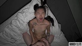 rough domination creampie fills tiny asian teen pussy in bedroom quickie