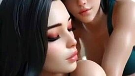 brunette and redhead kiss cumswap in ai beach threesome 🌊💋