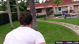 Petite teen Kimber Woods hammered by monster cock anal outside
