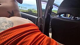 A horny black babe trades car ride for raw interracial pussy pounding in the woods