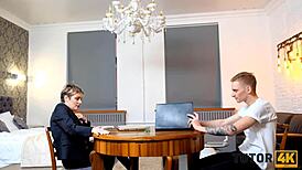 Short-haired russian teacher fucked in stockings missionary and poses