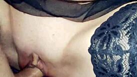 her stockings slide down as her tight hole gets pounded hard up close