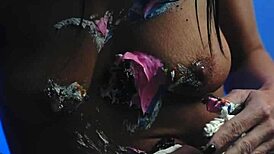 I love getting messy with birthday cake all over my milf tits
