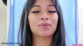 captivating brunette shares her steamy first sex story on the sofa intimately