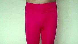 misr4's tight pink leggings hug her sexy workout curves close-up