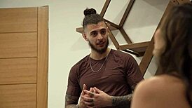 perfect brunette babe with natural tits deepthroats bodybuilder cock craving real lust