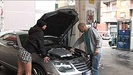 Gas station big cock suck destroys shaved pussy deepthroat cowgirl cum facial