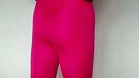 misr4's tight pink leggings hug her sexy workout curves close-up