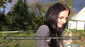 Sexy brunette fucks sucks public agent to spite ex