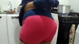 Madura BBW Wife Licks Tits and Ass in Kitchen