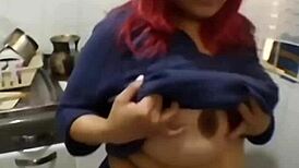 Madura BBW Wife Licks Tits and Ass in Kitchen