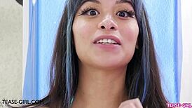 captivating brunette shares her steamy first sex story on the sofa intimately