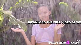 Cute Blonde Milf Poses Wet Before Outdoor Striptease Reveal