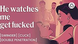 my hubby watches as swingers club studs double penetrate my wet pussy creampie