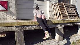 hey 43yo slut, flash that huge ass walking docks in buttless pants