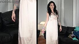 Jazmin slips into tight dress for photoshoot, shakes juicy latina ass like girl next door.