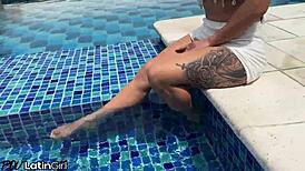 colombian latina silvana lee rides cock poolside with big tits bouncing