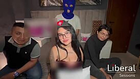 Sexy nurse milks cum from three patients in costumes